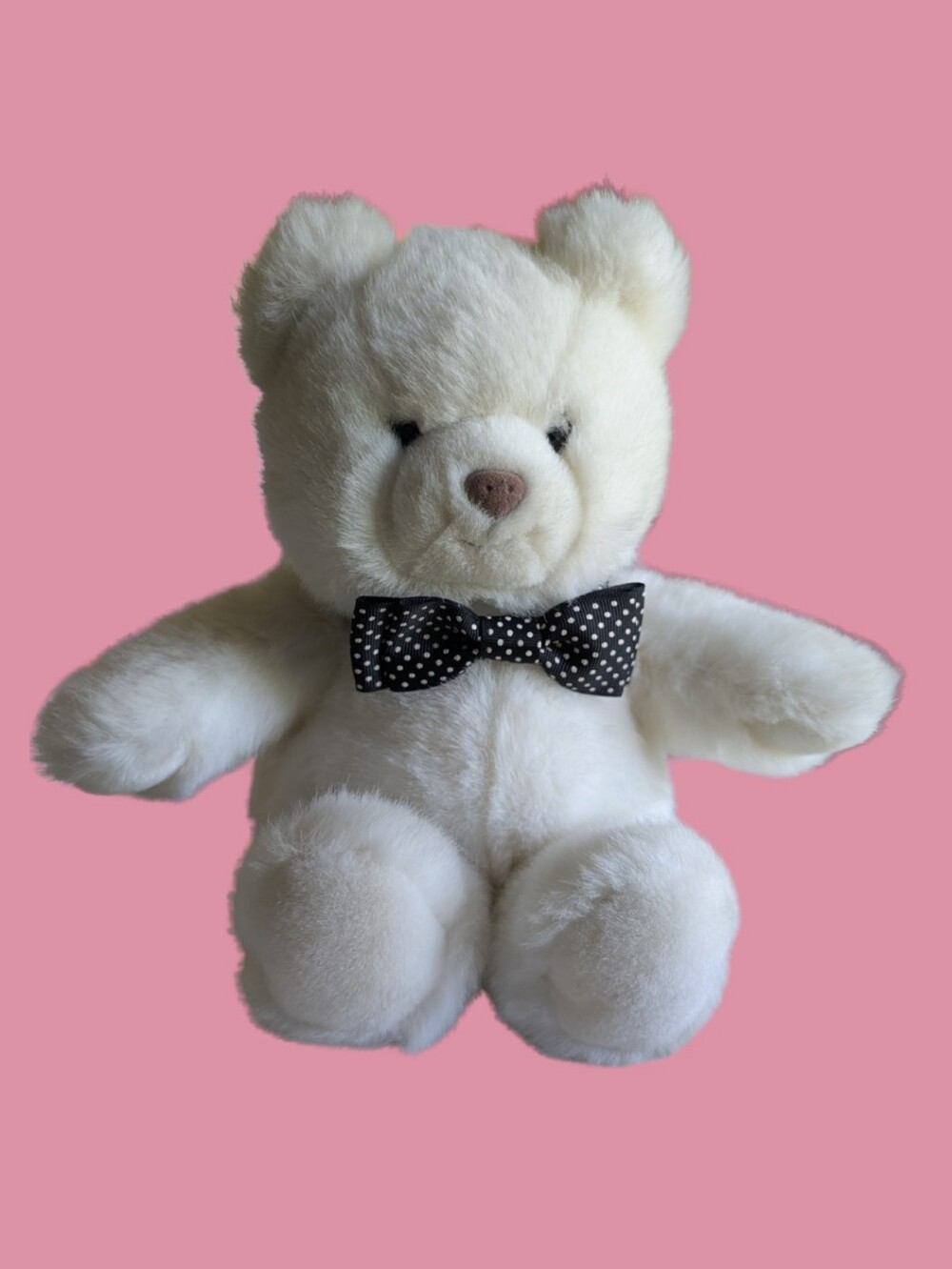 Gund 13" Plush White Teddy Bear With Polkadot Bowtie 1986